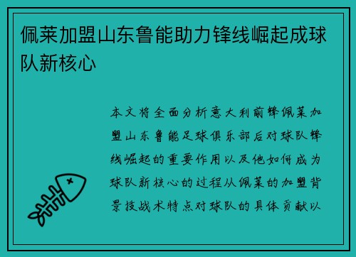 佩莱加盟山东鲁能助力锋线崛起成球队新核心